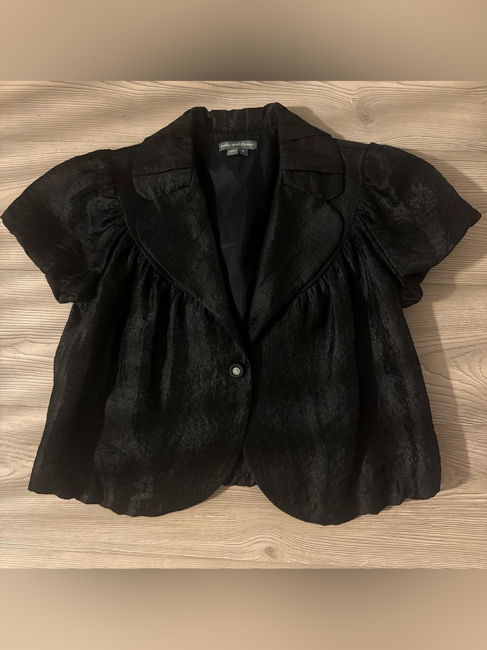 VINTAGE Kelly and Diane Black Shimmer Short Sleeve Cardigan